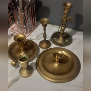 Gorgeous Bundle of 5 Vintage Brass Candlestick Holders